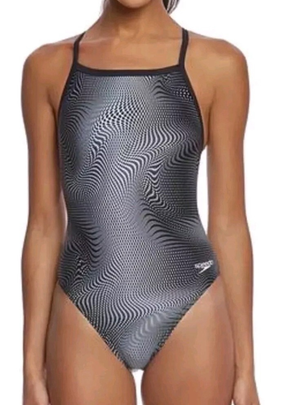 Speedo PowerFLEX Eco Black and White Optical-Print One-Piece Swimsuit S28